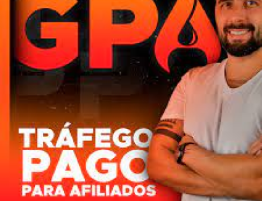 Banner digital com o título 'GPA Domínio Estratégico' e ícones representando tráfego pago e marketing digital.