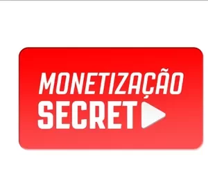 Capa do curso Monetização Secreta de Denis Bai com ícones de YouTube e gráficos de crescimento.
