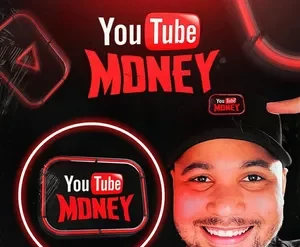 Capa do curso YouTube Money com ícone de dinheiro e play button, representando monetização e conteúdo de vídeo.