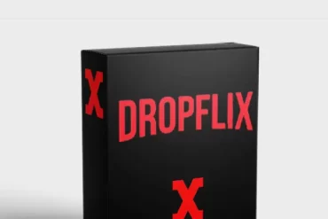 Capa do curso Dropflix Segredos Ecom com materiais digitais e ícones de e-commerce.