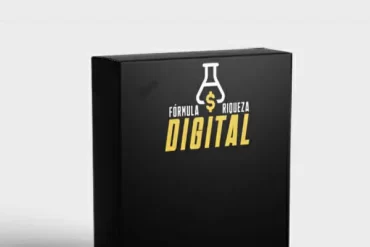 Kayky Janiszewski sorrindo em frente a um laptop, com gráficos de crescimento financeiro ao fundo, representando o Fórmula Riqueza Digital.