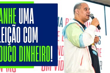 Capa do curso Como Ganhar Eleição Com Pouco Dinheiro de Lucas Pimenta com ícones de vitória e dinheiro.
