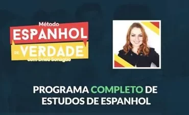 Capa do curso Método Espanhol de Verdade 3.0 Drieli Sonaglio com ícones de marketing digital, dropshipping, idioma e design.